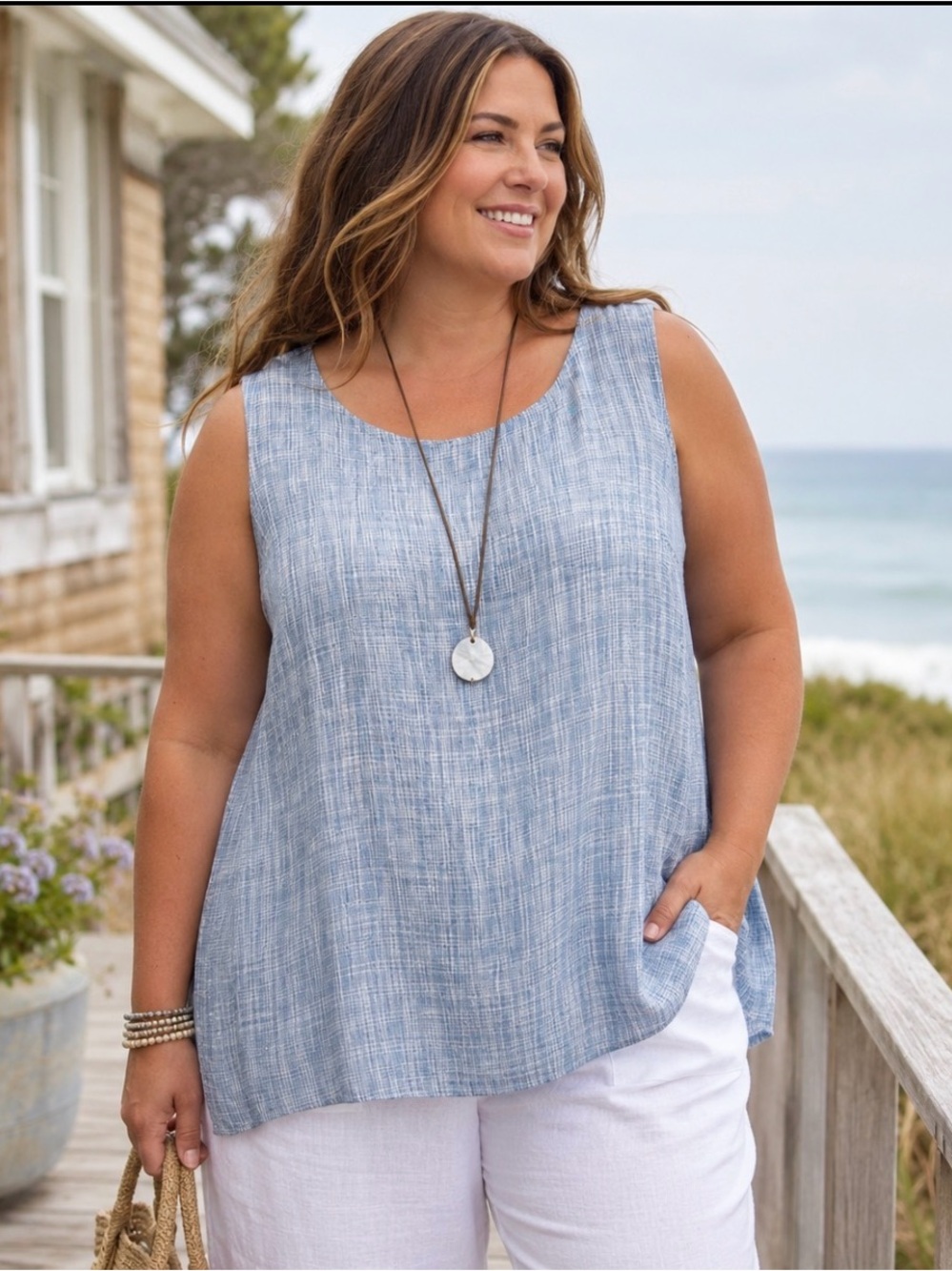 J. Jill 100% Linen Sleeveless Tunic Top Women’s Plus 2X Lagenlook Minimalist